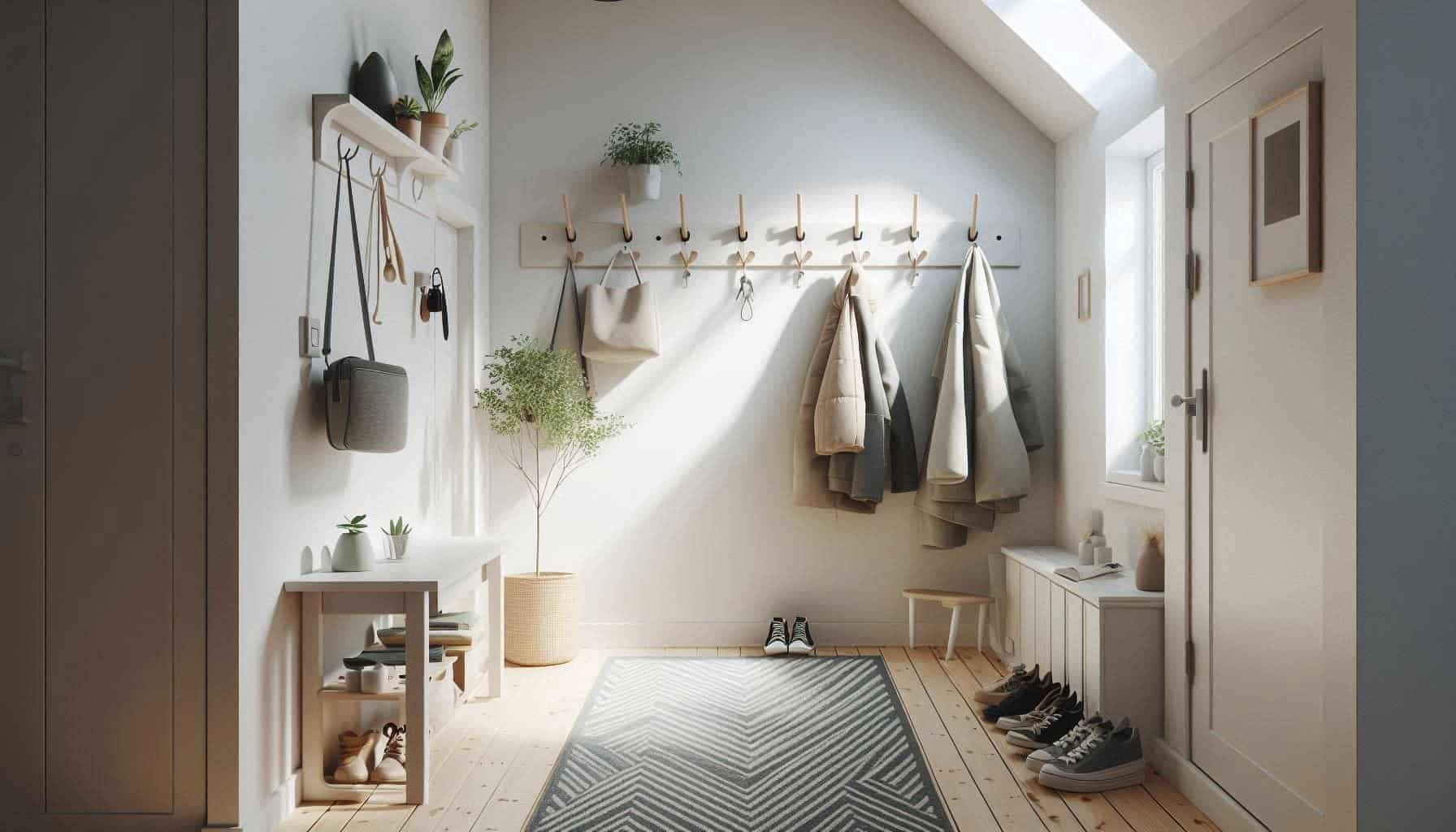 hall-med-organiserad-forvaring-och-zonindelning Hall med smart förvaring och tydlig zonindelning för ytterkläder, skor och accessoarer. En praktisk och välorganiserad entré.
