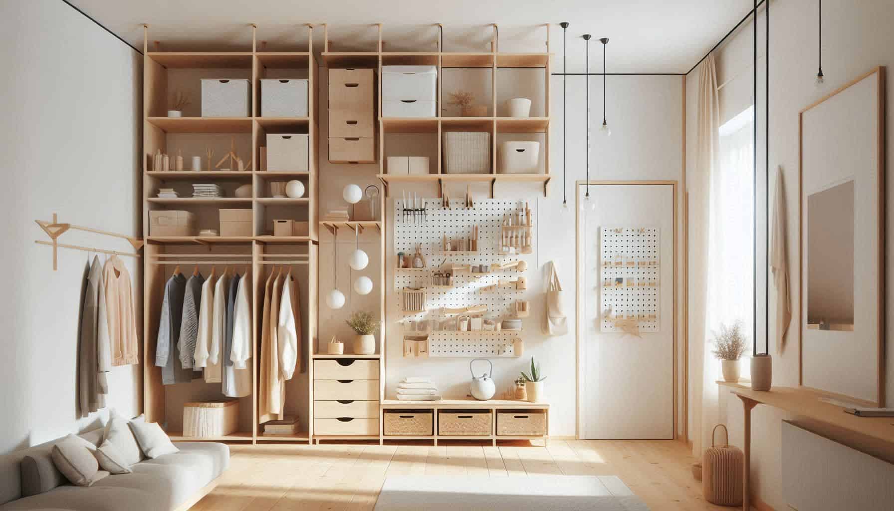vertikal-forvaring-vaggforvaring-hero Vertikal förvaring med vägghyllor, takförvaring och pegboard i ett skandinaviskt hem